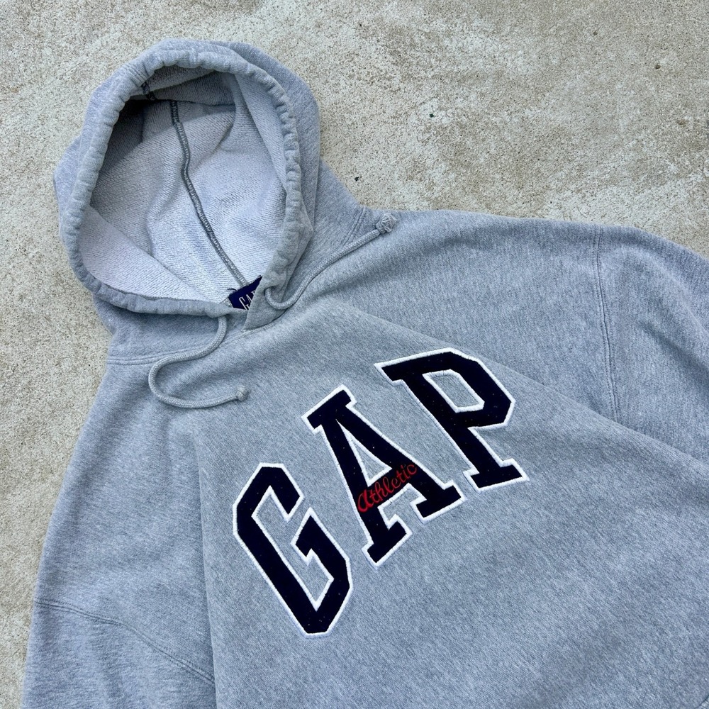Gap Athletic Hoodie XXL Gray Vintage 90s Spellout Logo Oversized Skater